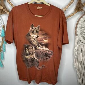 Vintage The Mountain Leather Tag Orange Wolf Graphic T